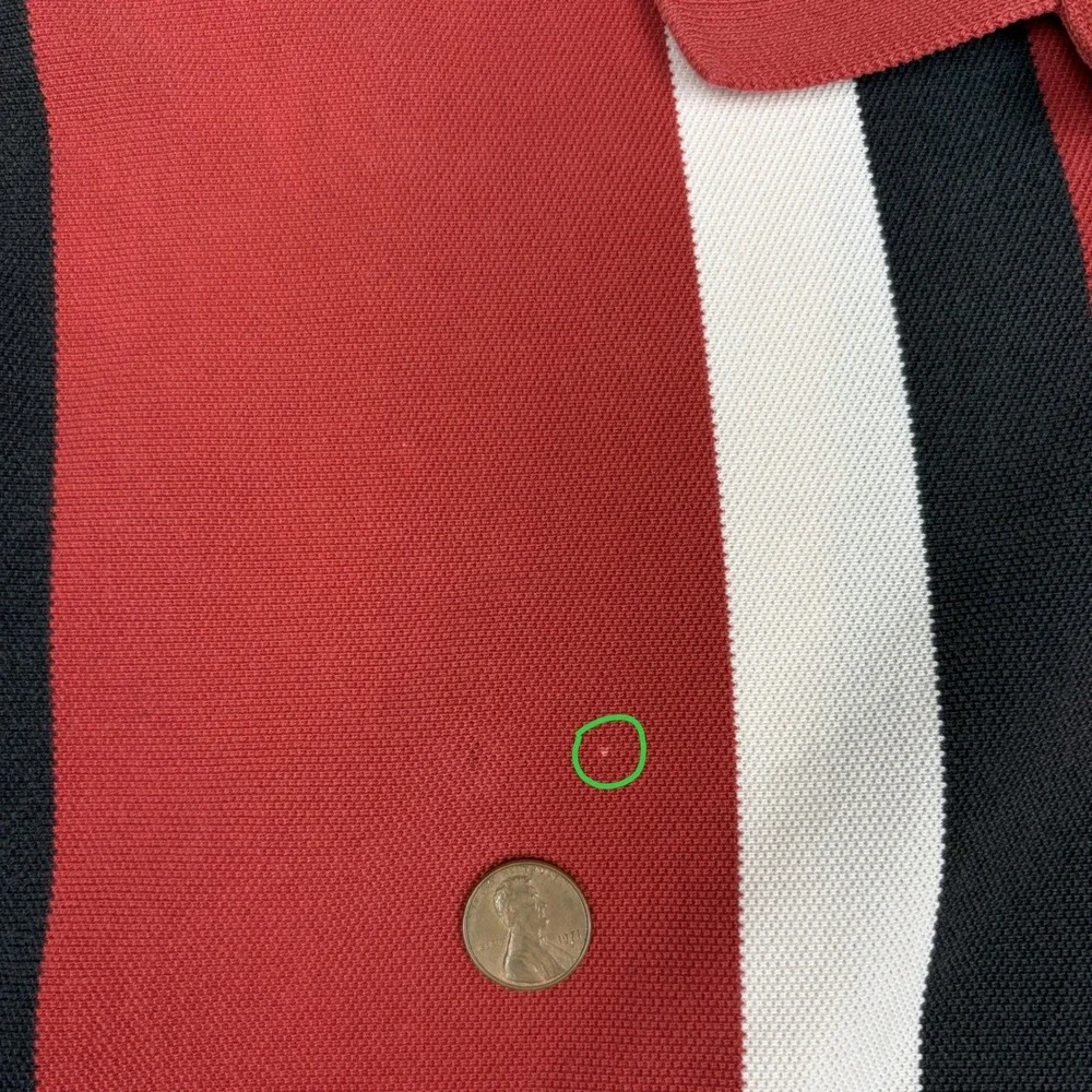 Vintage Polo Ralph Lauren Mens Size L Red Blk Vertical Stripe Pique Cotton Polo